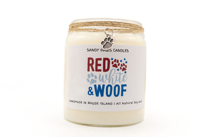 Patriotic Soy Wax Candle - "Red White and Woof"