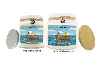 Snoopy in a Boat -  Soy Wax Candle -  Paraffin Free, Phthalate Free, Snoopy friendly!