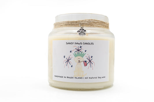 Patriotic Soy Wax Candle - "Dog holding flag"