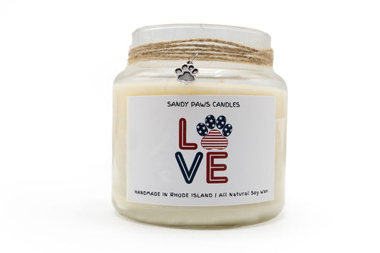 Patriotic  Soy Wax Candle - "Dog Paw LOVE"