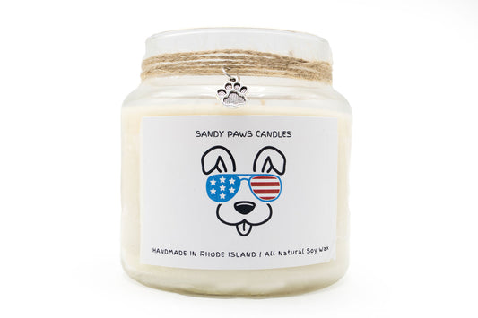 Patriotic Soy Wax Candle - "Dog wearing sunglasses"