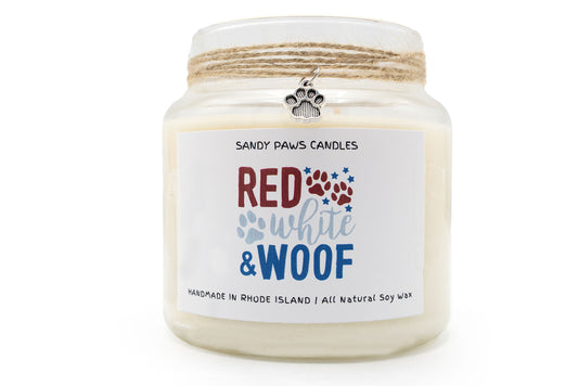 Patriotic Soy Wax Candle - "Red White and Woof"