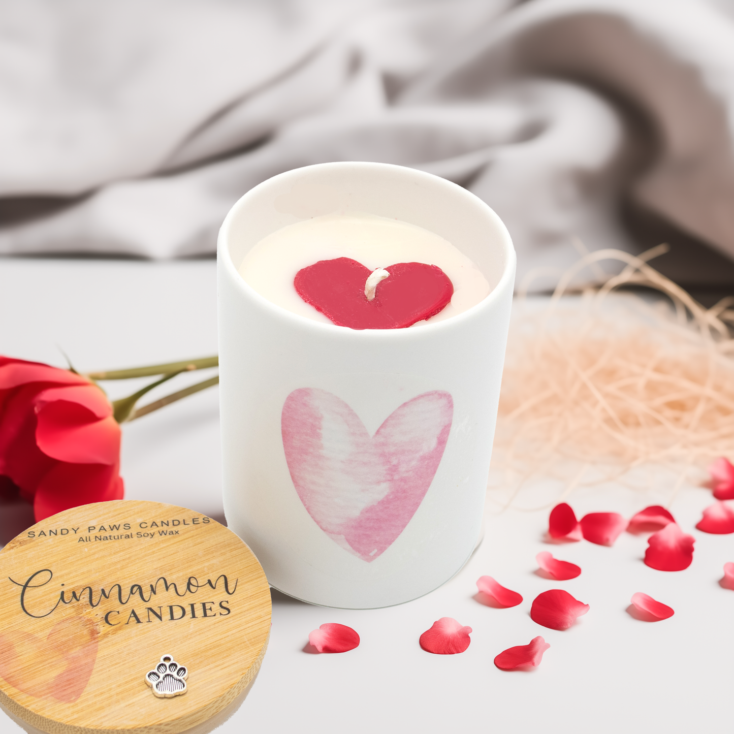 Embedded Heart Ceramic Soy Wax Candle